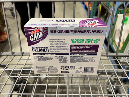 Washing Machine Cleaner Box Product on a shopping cart with the name Easy-Off Bam Washing Machine Cleaner 4 x 250ml written at the back including instructions, this is a product for Costco online shopping in NZ.