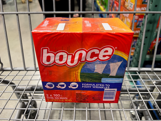 Bounce Fabric Softener Dryer Sheets 2 x 160 Pack laundry detergent, costco online shopping, front 