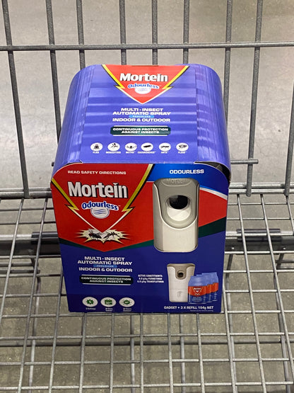 Mortein Odourless Automatic Insect Control Spray Gadget + Refills 3 x 154g