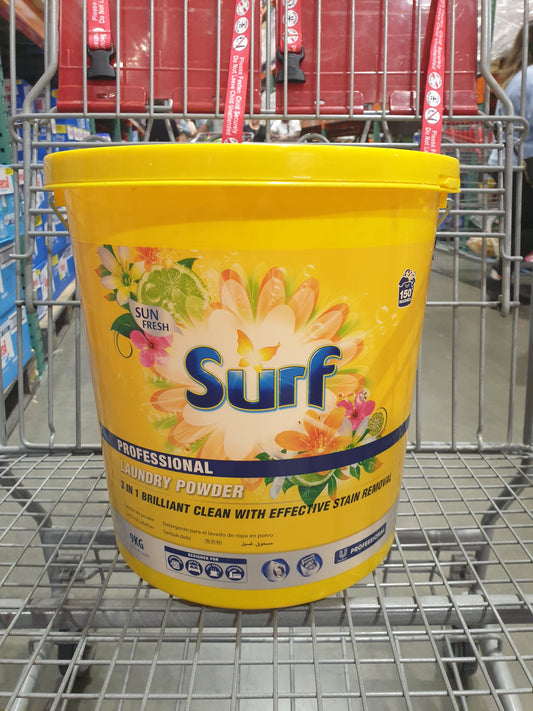 Laundry Powder Tub with the name Surf Professional Laundry Powder Sun Fresh written at the front for Costco online shopping. 